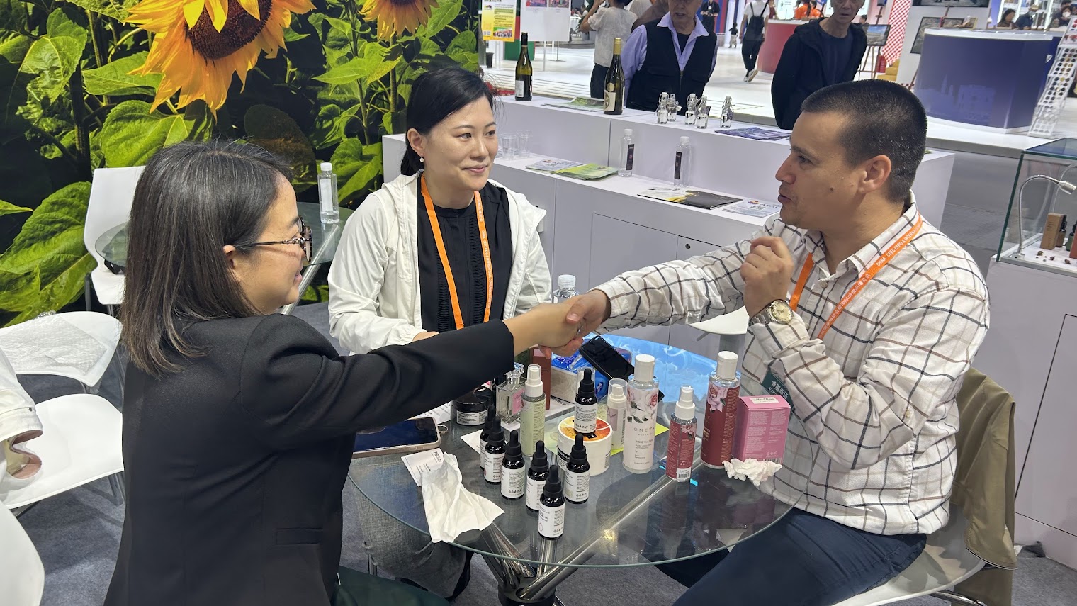 Presenting the cosmetic products to visitors.